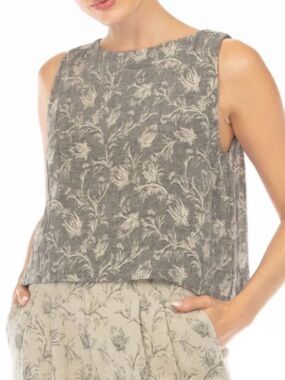 Hello Nite Cotton + Linen Floral Sleeveless Crop Jacquard Shell Top XS EUC